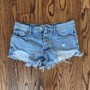 We The Free Light Blue Frayed Jean Shorts